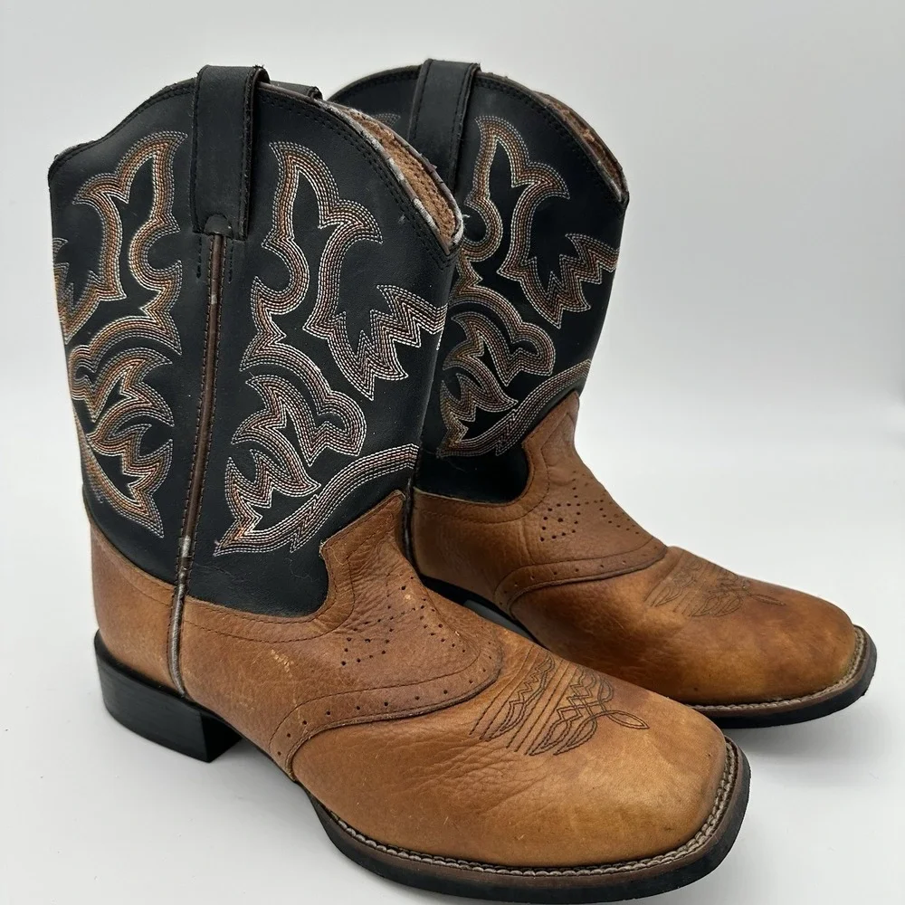 Justin Youth 4.5D 7010Y Cowboy boot Mahogany Worn Saddle Leather‎ double stitch